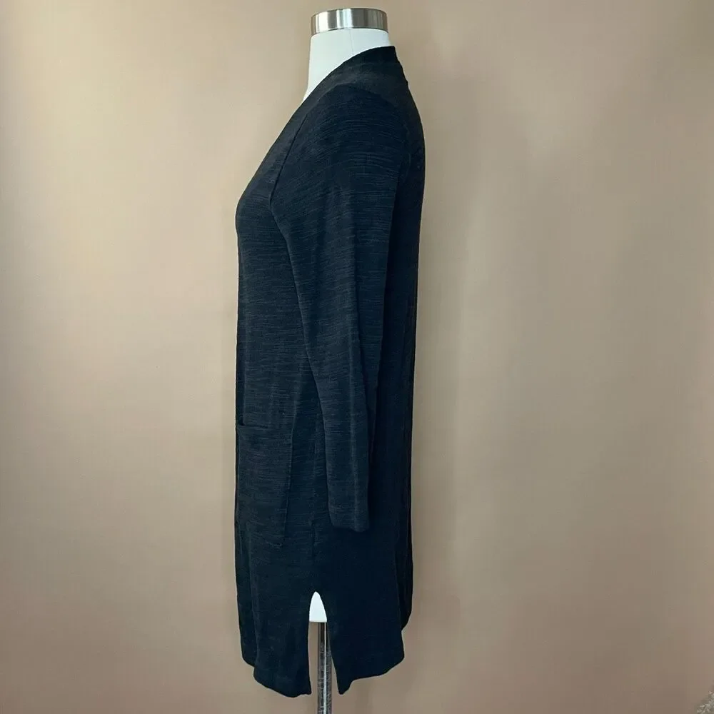 Old Navy Girls L 10-12 Black Open Front Long Cardigan Sweater Pockets